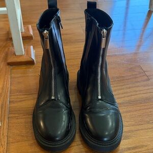 Zara Girls Black Front-Zip Leather Boots